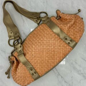 Fossil Woven Peach Leather Purse with Gold Accents